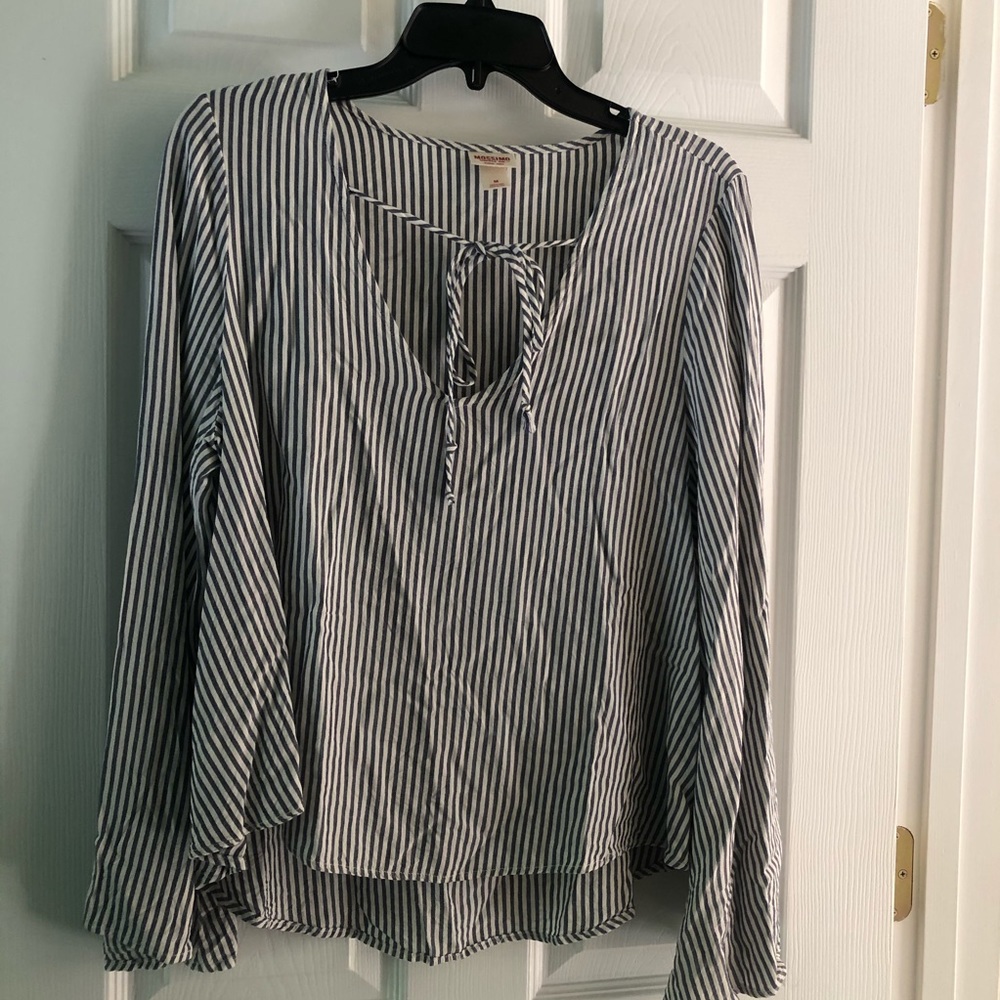 Blue Striped Bell-Sleeve Blouse